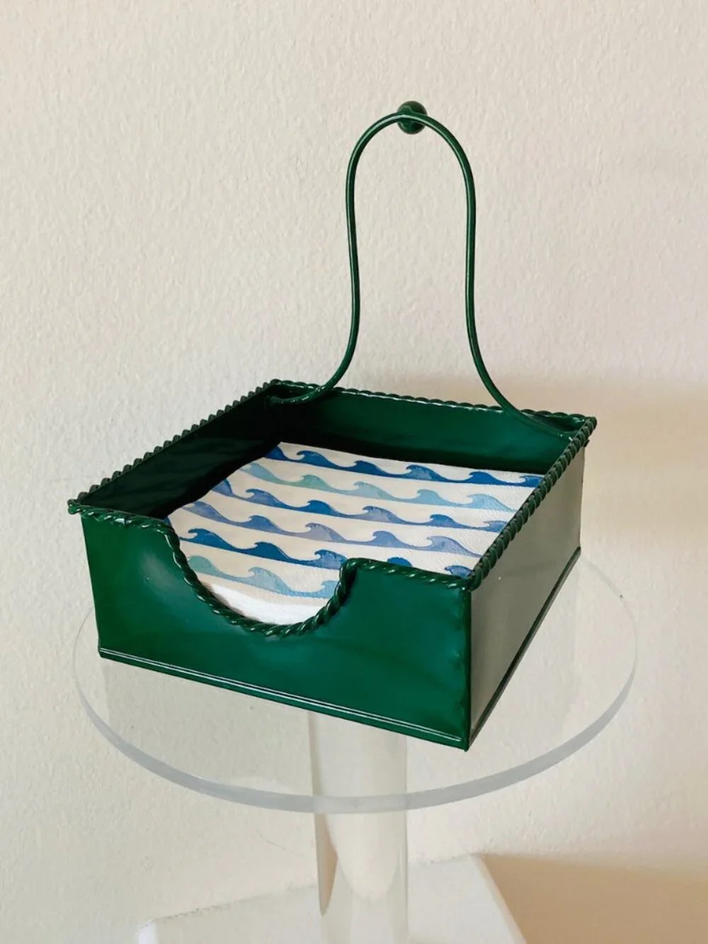 NWT Michel Design Works Cocktail Napkin Holder Green Metal with Keeper 5.5